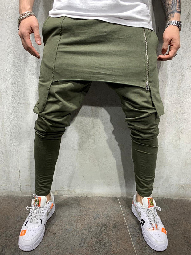 Zipper slim personality casual two-layer sports trousers