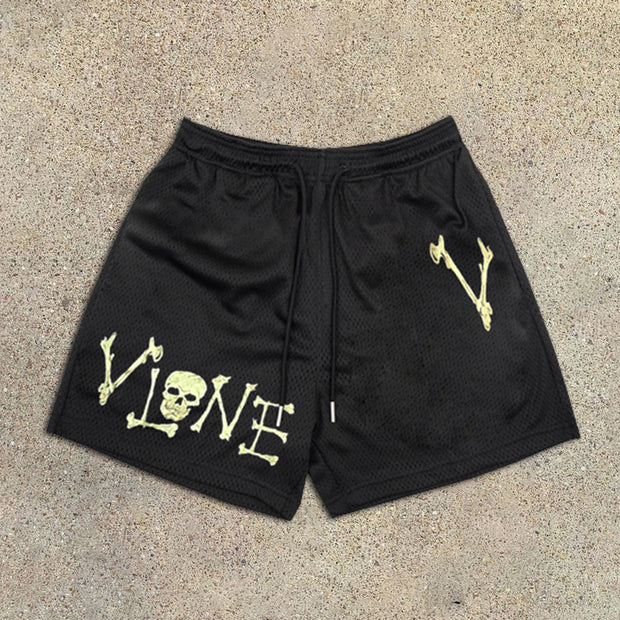 Skull and Bones Print Elastic Shorts