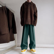 Street style fashion double-breasted straight suit trousers