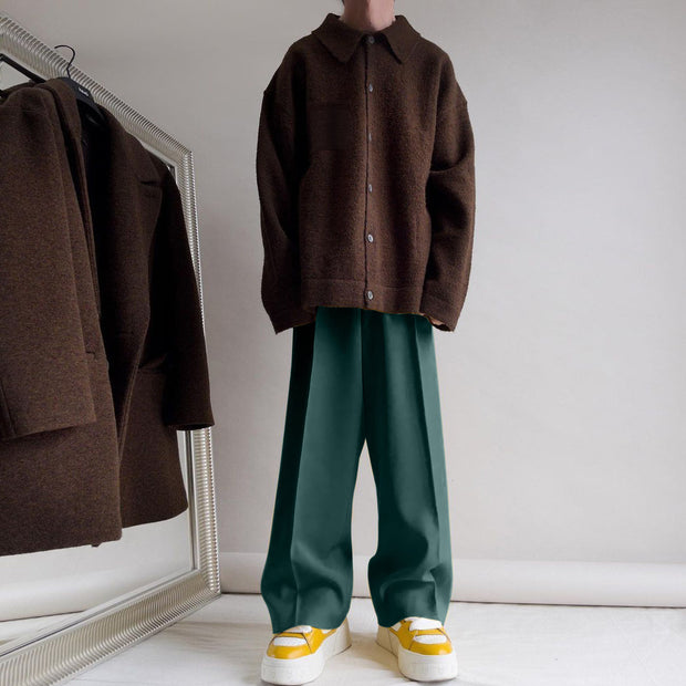 Street style fashion double-breasted straight suit trousers