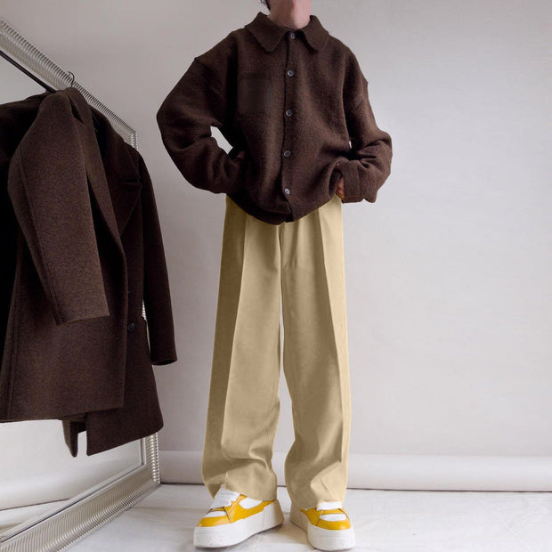 Street style fashion double-breasted straight suit trousers