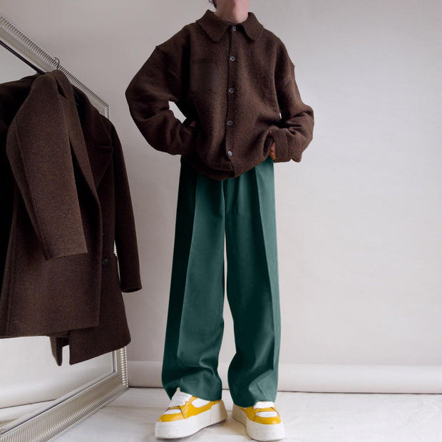 Street style fashion double-breasted straight suit trousers