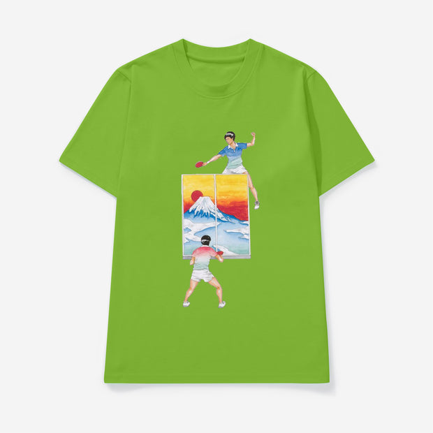 Table Tennis Print Short Sleeve Street T-Shirt