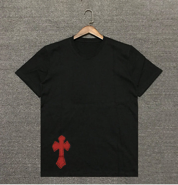 Casual cross-print round neck short-sleeved T-shirt