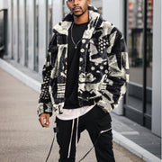 Casual hit color black and white jacket
