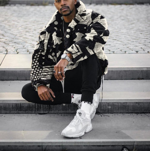 Casual hit color black and white jacket