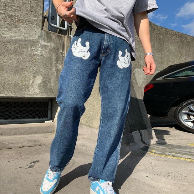 Casual personality simple hand pattern trousers