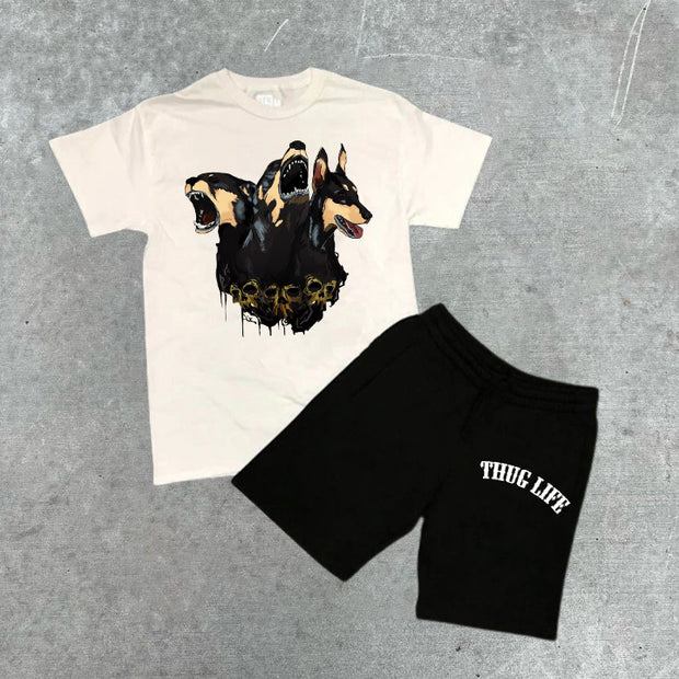 Doberman Graphic Shorts Short Sleeve Two Piece