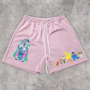 Cartoon Print Trend Casual Mesh Shorts