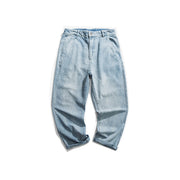 Loose straight-leg light-colored jeans rolled edge mopping trousers lazy style