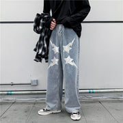Hip-hop fashion print casual street style denim trousers