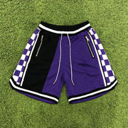 Plaid stitching sports casual shorts