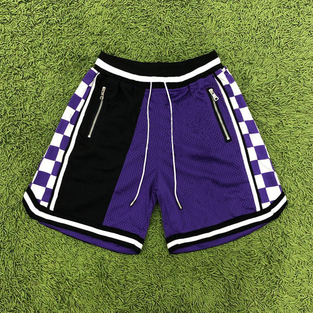 Plaid stitching sports casual shorts