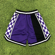 Plaid stitching sports casual shorts