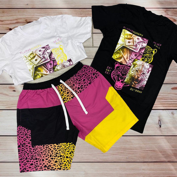 Casual tiger print shorts suit