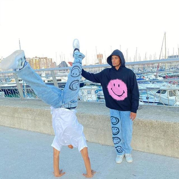 Fashion casual smiley inkjet print jeans