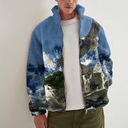 Casual plush print jacket jacket long-sleeved warm top men
