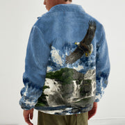 Casual plush print jacket jacket long-sleeved warm top men