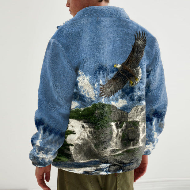 Casual plush print jacket jacket long-sleeved warm top men