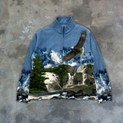 Casual plush print jacket jacket long-sleeved warm top men