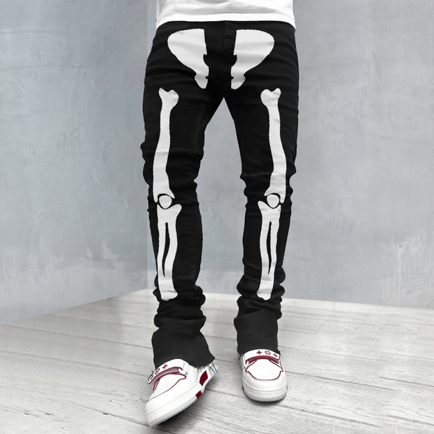 Vintage Skull Print Trendy Denim Jeans