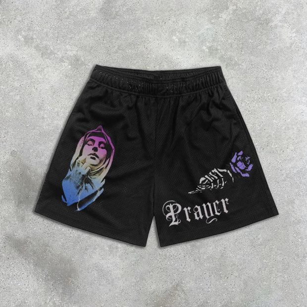 graphic print elastic shorts
