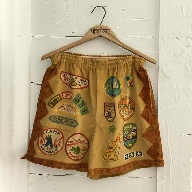 Street-inspired hand-painted printed corduroy baggy shorts