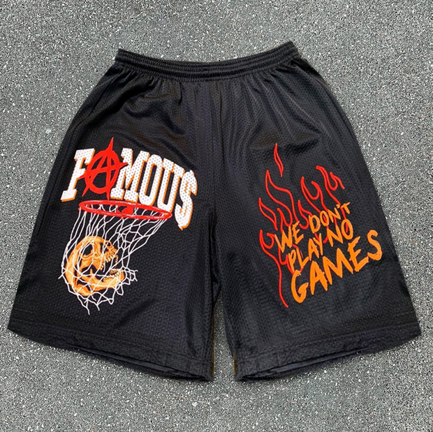 Hip hop flame dunk pattern casual shorts