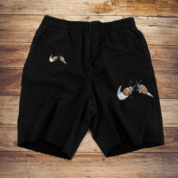 Retro fashion street style print shorts