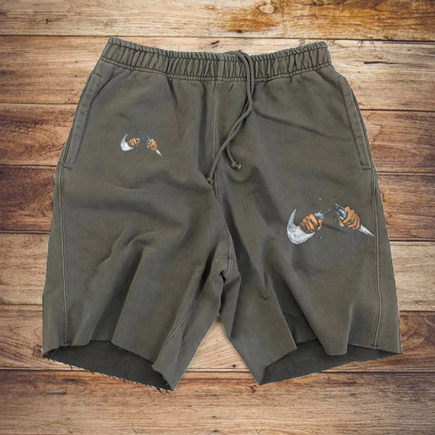 Retro fashion street style print shorts