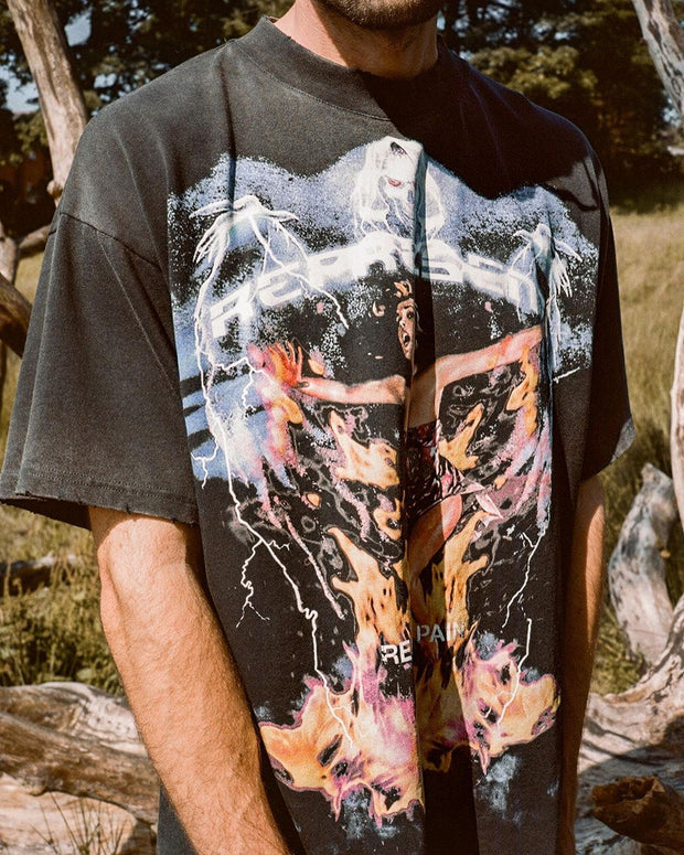 Street style personality printing basic T-shirt men