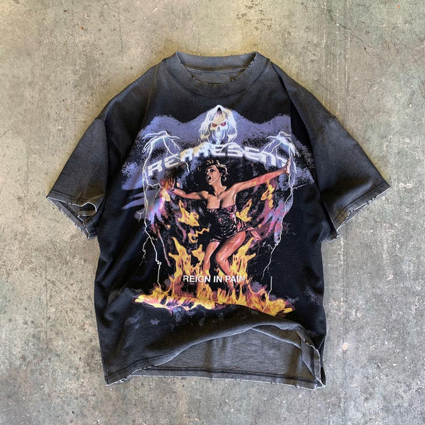 Street style personality printing basic T-shirt men