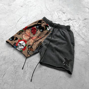 Skull butterfly print patchwork casual shorts