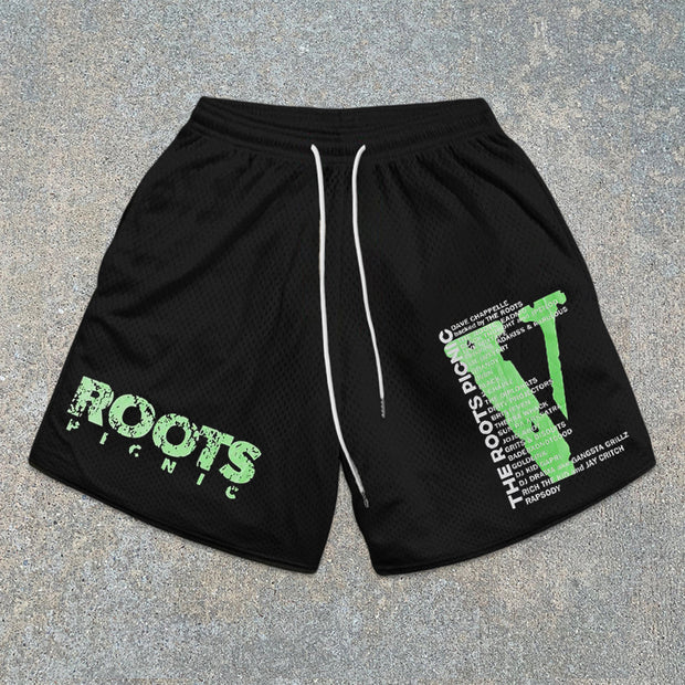 street-pattern mesh shorts