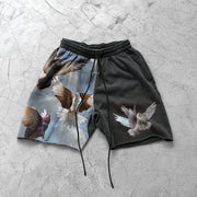Flying Crane Pattern Street Patchwork Loose Shorts