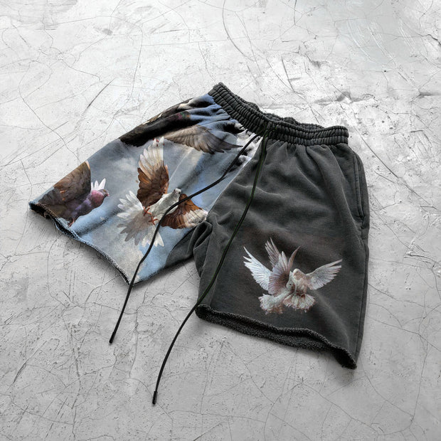 Flying Crane Pattern Street Patchwork Loose Shorts