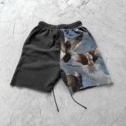 Flying Crane Pattern Street Patchwork Loose Shorts