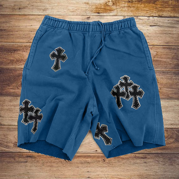 Cross print fashion casual sports shorts