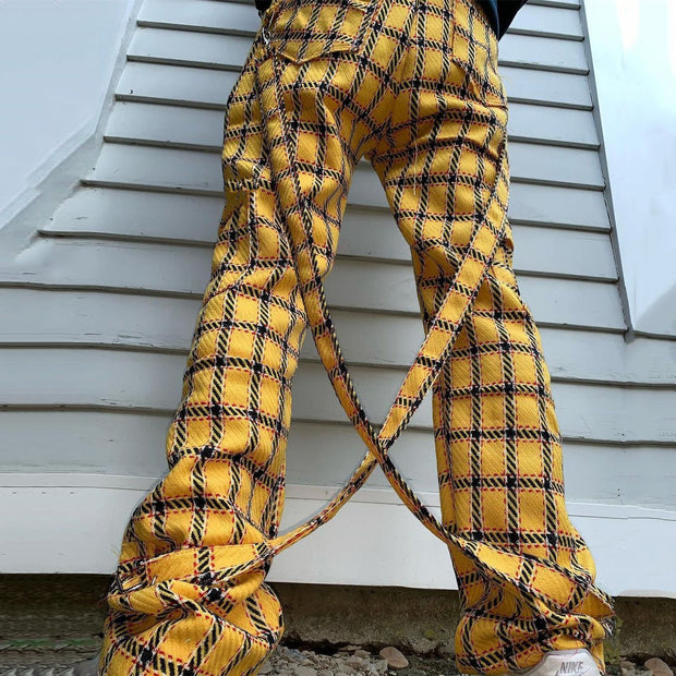 Personalized plaid belt design street trousers