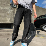 Street casual cross print straight-leg jeans
