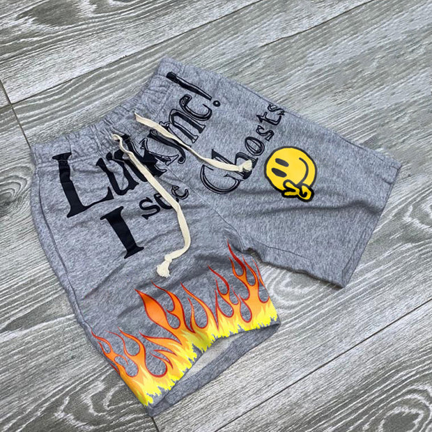 Fashion retro smiley flame casual shorts