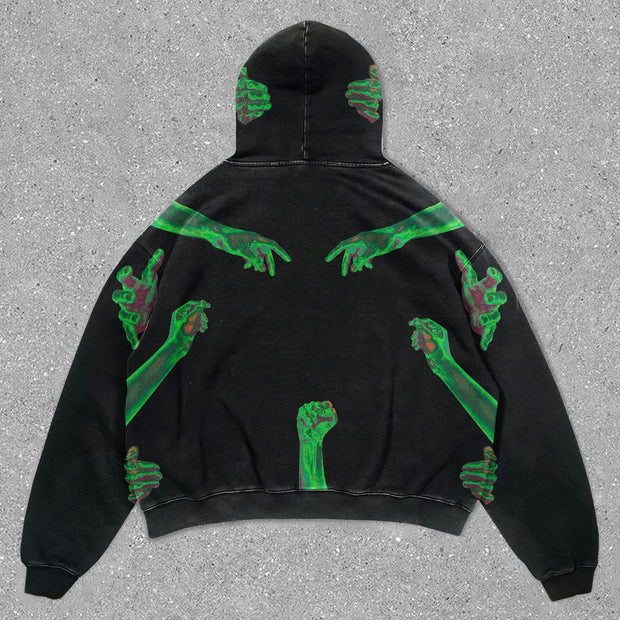 Trendy solid color statement print hoodie
