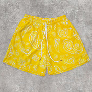Stylish Street Style Cashew Flower Print Mesh Shorts