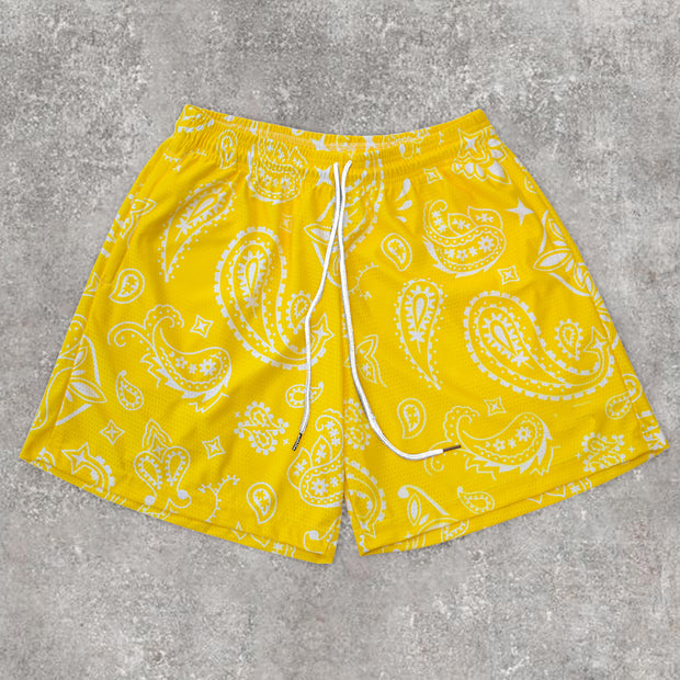 Stylish Street Style Cashew Flower Print Mesh Shorts