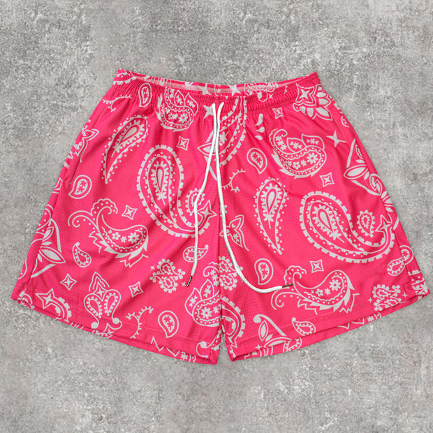 Stylish Street Style Cashew Flower Print Mesh Shorts