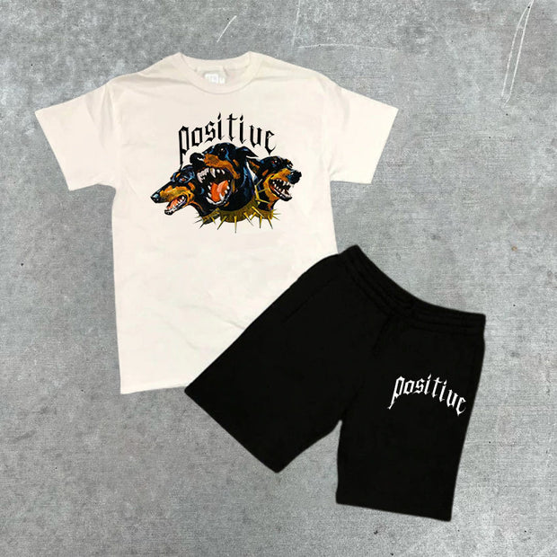 Doberman Graphic Print Short Sleeve Shorts Set