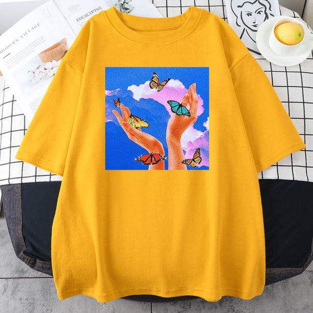 Fashion printed multicolor couple T-shirt