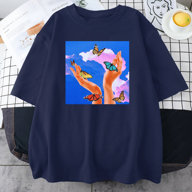 Fashion printed multicolor couple T-shirt