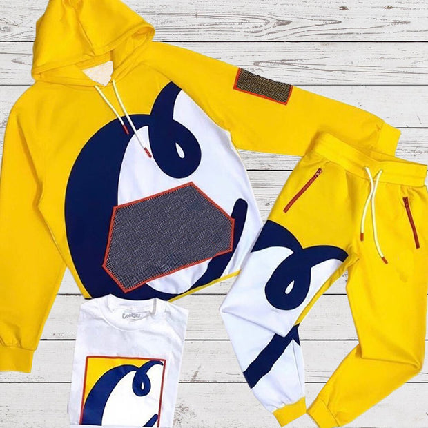 Casual printed hooded pullover sweater set