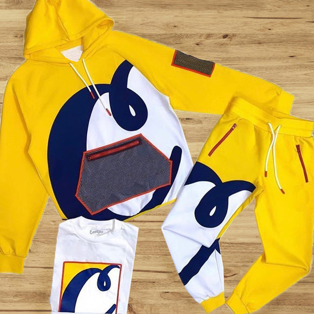 Casual printed hooded pullover sweater set